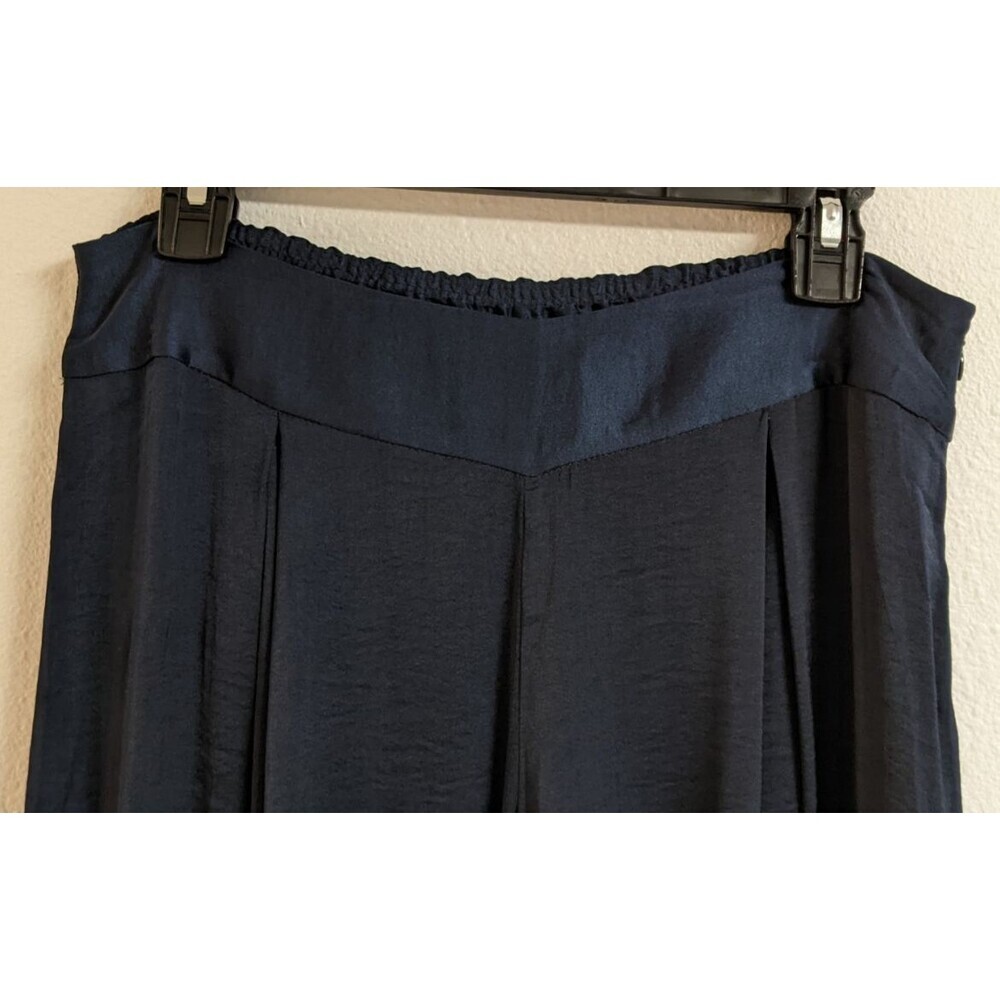 Women's SOFT SURROUNDINGS "Perfect Palazzo" Blue Satin Wide Leg Pants Petite S - Picture 2 of 11